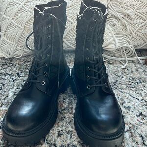 New - Quilted Faux Leather Combat Boots - Size 8M